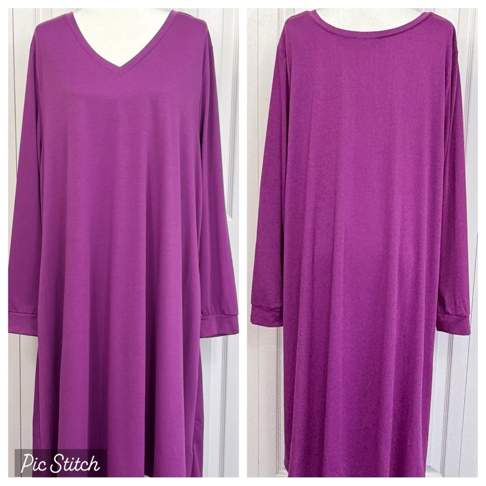NWT Lularoe Purple Cozy Stretch Knit Long Sleeve Emily Swing Dress 3XL